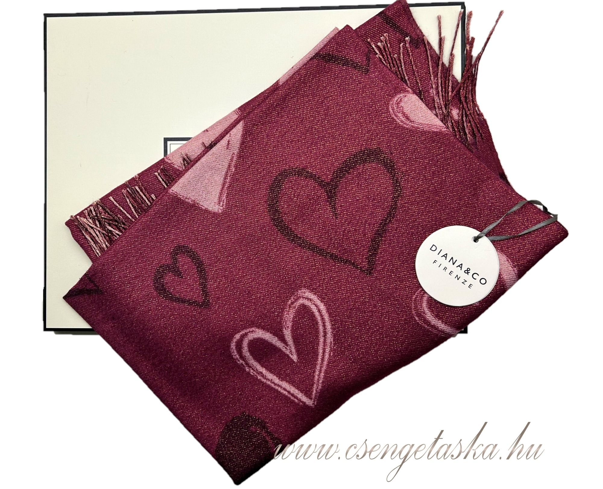 Diana&Co Firenze Fuchsia színű szív nyomatos sál